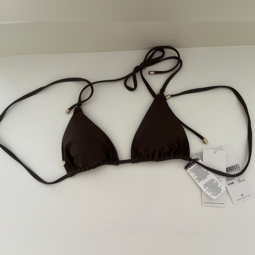 Rhythm Brown classic slide tri top Bikini in chocolate